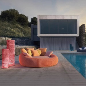 Lit de plage tout temps haut de gamme, grand lit de jour, design hôtelier en aluminium de haute qualité, lit rond d'extérieur en corde - Product Image 2