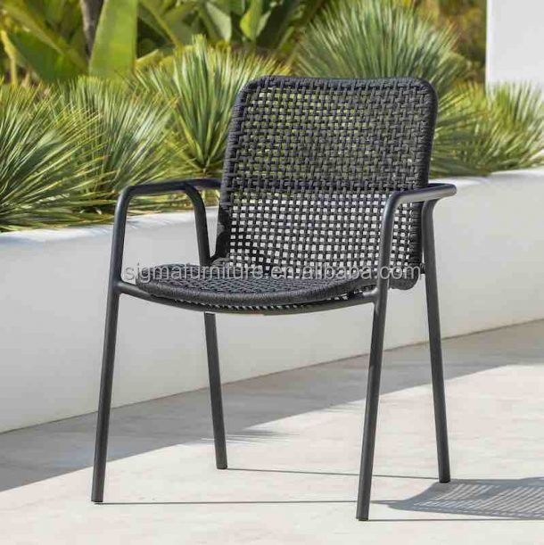 sleek lines outdoor garden furniture set durable powder coated aluminum Rectangular Dining set dining table and 6 pieces chairs