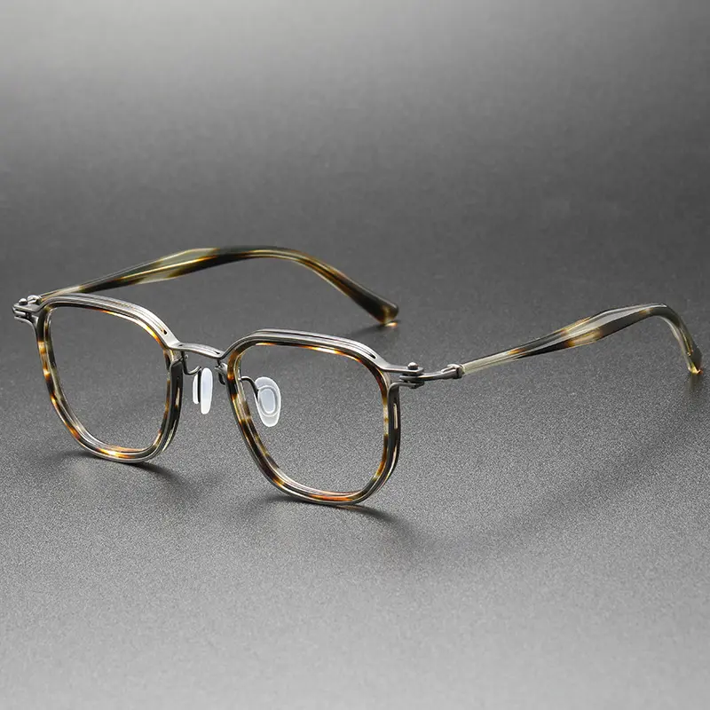 factory optical eyewear retro optical square frame optical eyeglass frame wide side pure titanium glasses frame