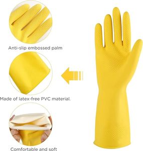 キッチン用に群がった2ペアのゴム製再利用可能なラテックス家庭用低刺激性クリーニンググローブ - Product Image 6