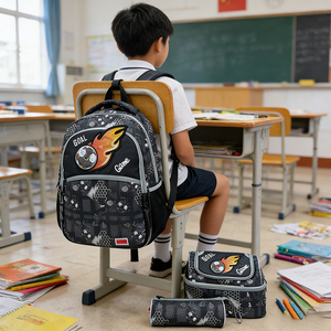 Ensemble de sacs à dos personnalisables en polyester pour enfants et étudiants avec sac à déjeuner, pour garçons, motif football, pour l'école primaire - Product Image 2