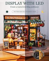 Kit Rumah Boneka Miniatur Bar Kopi Kayu DIY Skala 1:18 Restoran Tipsy Puzzle 3D dengan Lampu LED Diorama Dekorasi Rumah