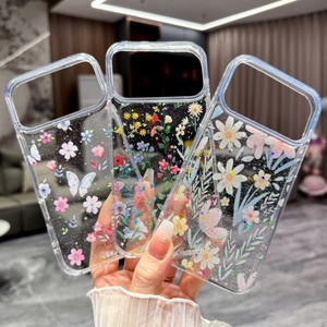 Funda transparente de resina epoxi con purpurina floral para iPhone 17 16 15, antichoque, protectora trasera - Product Image 2