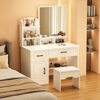 Coiffeuse de style européen pour chambre à coucher, design moderne et minimaliste, miroir éclairé, rangement modulaire intégré