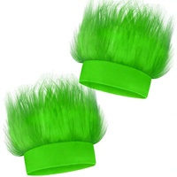 Lot de 2 Bandeaux de Costume en Polyester Vert Effet Poilu, Accessoires de Cheveux Amusants et Moelleux pour Perruque de Troll, Unisexe Adulte, pour Fêtes Sportives