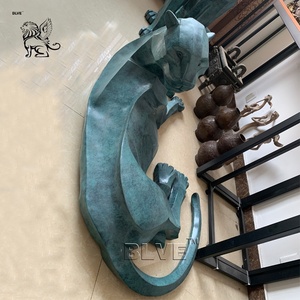 Arte moderna metallo astratto geometrico <span class=keywords><strong>animale</strong></span> sdraiato <span class=keywords><strong>pantera</strong></span> scultura a grandezza naturale giardino bronzo leopardo statua in vendita - Product Image 1