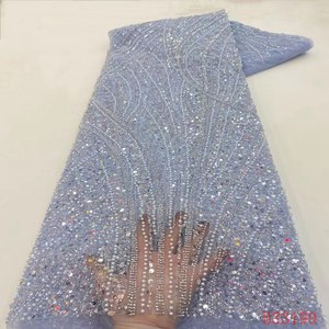 도매 가격 및 하이 퀄리티 스팽글 레이스 원단 자수 블랙 소재 얇은 명주 그물 - Product Image 3