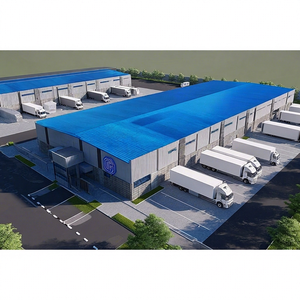 Edificio de taller con estructura de acero pesado para uso forestal, con techo azul y servicio de procesamiento de soldadura - Product Image 1