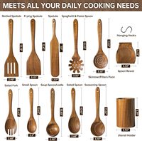 Ensemble d'ustensiles de cuisine en bois d'acacia et de teck OEM, 12 pièces, avec support de rangement, repose-cuillère, robuste, non toxique, résistant à la chaleur