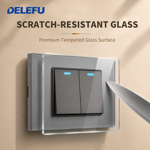 DELEFU 2'li LED Göstergeli Işık Anahtarı Temperli Cam Panel Duvar Anahtarı Modern Ev Elektrik Anahtarı - Product Image 2