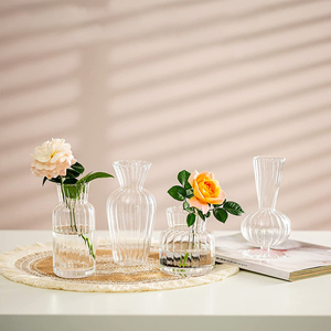 Nouveautés Décoration d'intérieur : Vase à fleurs en verre artistique rayé, couleur <span class=keywords><strong>ambre</strong></span>, avec fleur en verre brillante - Product Image 5