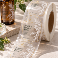 Étiquettes personnalisées pour flacons de sérum, en PET transparent, encre blanche, dorure à chaud, autocollants imperméables pour flacons compte-gouttes