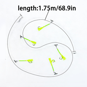 Aparejos Sabiki de 5 anzuelos, conjuntos de líneas de anzuelos biomiméticos para calamar, para lubina, trucha, pargo, de río, anti-mordedura, luminosos, de acero inoxidable - Product Image 1