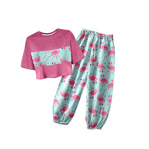 Milk Silk Kids 2Pcs Outfit Short Sleeve Top + Jogger Pants Cartoon Floral Printed Children Summer Set - Product Image 1