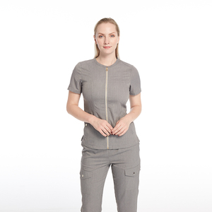 Conjuntos de Uniformes Médicos para Mujer con Cuello Redondo y Cierre Frontal |   Uniforme Médico Ajustado Color Heather |   Uniforme de Enfermera con Cierre Ajustable en el Tobillo - Product Image 6