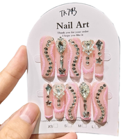 Nouveau produit lancé, transparent avec diadème en forme de cœur, diamants étincelants, ongles press-on faits à la main