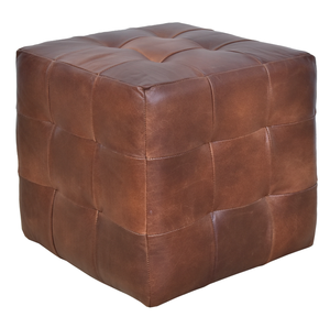 Handcrafted Leather Ottoman Pouf Stool with Thick Cushion Solid Wood <b>Frame</b> Luxury Seating for Hotel Living Room Decor - Product Image 3