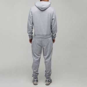 Ensemble survêtement gris chiné pour homme, coupe régulière, en molleton de coton, vente en gros OEM - Product Image 2