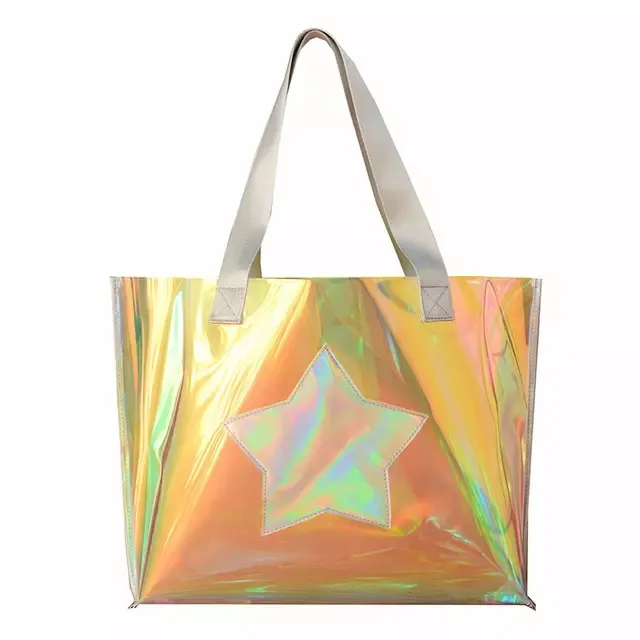 Bolso de mano con láser holográfico para mujer, bolsa de TPU suave, personalizado, clásico, Premium, lujo, Bpa, AOZ, PVC, arcoíris