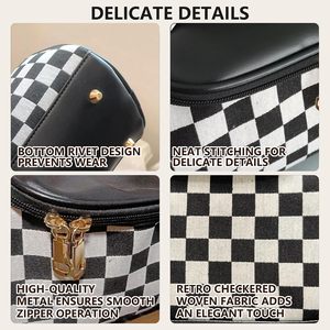 New Arrival <b>Makeup</b> <b>Brush</b> Bag <b>Case</b> Cosmetic Bag Pouch Storage Handle Houndstooth Pattern Cosmetic Bag - Product Image 6