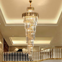 Lustre moderne en cristal doré de luxe à LED, grand et long, pour hall d'hôtel, escalier, salon