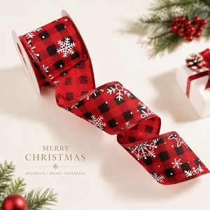 Cinta de Alambre Navideña Personalizada con Impresión de 63 mm |   Cinta de Arpillera con Borde de Lino de Lujo para Envolver Regalos al por Mayor - Product Image 5
