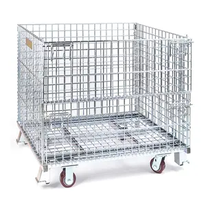 4000LBS abd pazarı endüstriyel özelleştirilmiş galvanizli yüksek kaliteli tel örgü Metal tekerlekler ile çelik palet kafes saklama kabı