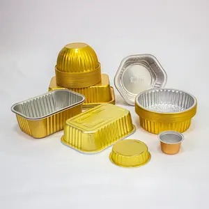 Ciotola lamina d'oro usa e getta tazza di alluminio 400ml rotondo a parete liscia contenitore di alluminio con coperchi