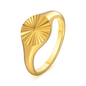 Sunburst Radial <b>Signet</b> <b>Ring</b> <b>for</b> <b>Women</b> | 18K PVD Gold Plated Stainless Steel | Waterproof, Hypoallergenic & Non-Fading - Product Image 1