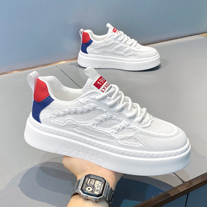 Men's High-End Sports Shoes <b>White</b> Trendy Brand Casual Board with Soft and Thick Sole <b>Lace</b>-Up Closure for Spring and Autumn - Product Image 2