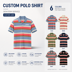Camiseta Polo a Rayas para Hombre con Logotipo Personalizado, Spandex/Poliéster, Manga Corta, Transpirable, Informal, Servicio ODM OEM - Product Image 1