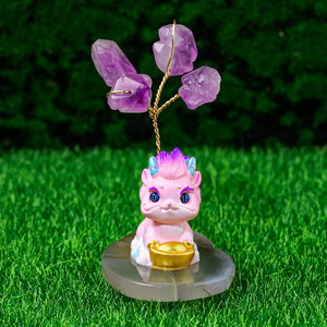 GEM Décoration d'arbre en cristal porte-bonheur Dragonet Base Cristal naturel Pierre concassée Vie Améthyste Décoration d'arbre - Product Image 1