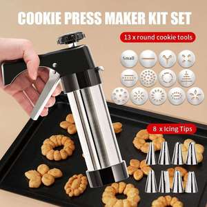 Pistolet à biscuits en acier inoxydable avec 15 embouts et douilles pour la décoration de gâteaux et les outils de pâtisserie - Product Image 6