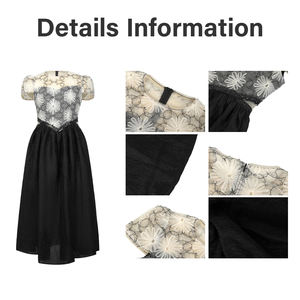 Abito Midi 21765 estivo nero di alta qualità in pizzo floreale Patchwork francese collo naturale girovita intrecciata abbigliamento Casual - Product Image 4