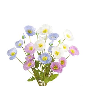 High Quality 3 Heads Artificial Silk Anemone Flower Poppy Flocked Stem Foldable for Wedding Home Decoration Table Centerpiece - Product Image 1