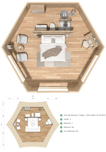 Carpa de Lujo Hexagonal para Glamping al Aire Libre con Baño para Campamentos en el Desierto Africano - Product Image 6