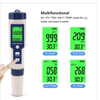 Stylo Testeur d'Eau Étanche pour l'Aquaculture pH Salinité TDS EC Température 5 en 1, 3 piles 1,5V, Certifié CE ROHS