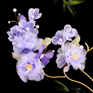 Antiguo púrpura Hanfu nuevo tocado Original hecho a mano Flor de seda tocado par Clip danza clásica aleación tocado - Product Image 1