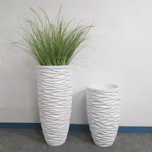 Modern Style Embossed Decorative Flower Vase White Fiberglass pots Bucket Shape Planter for party