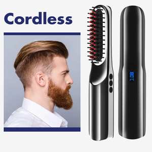 Venta al por mayor de pelo de los hombres sin cable portátil Styler USB recargable pantalla LCD de hierro plano Mini cepillo de <span class=keywords><strong>barba</strong></span> para alisar la <span class=keywords><strong>barba</strong></span> - Product Image 1