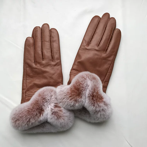 Usine vente en gros dames mode gants en cuir véritable avec poignets en <span class=keywords><strong>fourrure</strong></span> pour l'automne et l'hiver chaud lapin <span class=keywords><strong>fourrure</strong></span> mitaines femmes - Product Image 2