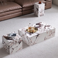 Table basse cube de luxe en marbre Calacatta Viola et pierre frittée, ensemble de 3 pièces, personnalisable pour salon