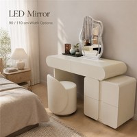 Ensemble coiffeuse deux pièces avec commode à 3 tiroirs, miroir LED, finition gris blanc brillant, table de toilette à fermeture douce pour chambre à coucher et décoration intérieure