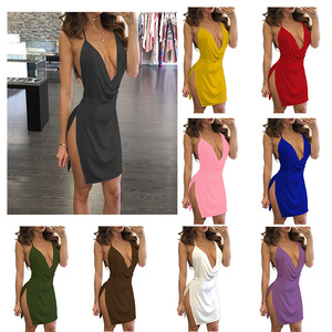Vestido Sexy Personalizable para Mujer, Sin Mangas, Cuello Halter Profundo en V, Vestido de Verano con Espalda Descubierta, Elegante para Fiesta o Club, con Abertura Lateral - Product Image 2