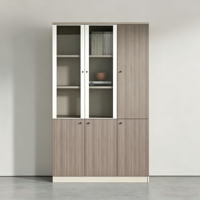 Armoire de classement de bureau en verre et bois de qualité E0, meuble de rangement multi-niveaux sur pied pour documents de bureau