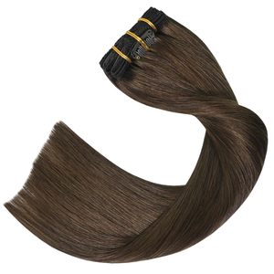 Extensions de <span class=keywords><strong>cheveux</strong></span> à clipser brun chocolat, <span class=keywords><strong>cheveux</strong></span> humains naturels, 120g 8 pièces 18 pouces, doux et naturellement lisses, double trame pour femmes - Product Image 3