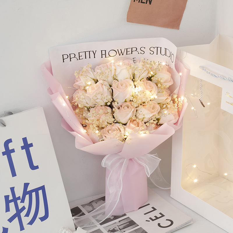 Sac cadeau ciel étoilé + 19 roses [fille rose] avec lumière