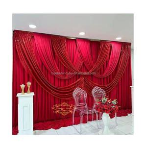 <span class=keywords><strong>Wedding</strong></span> Party <span class=keywords><strong>Hall</strong></span> Eventos Decoração Luxo Personalizado Esmeralda Vermelho Gelo Pano De Seda Contexto Cortina com ondulado Cortinas Decoração Do Evento - Product Image 6