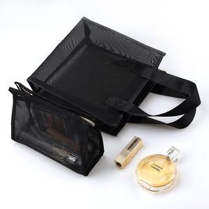 Bolsa de Maquillaje de Malla Negra con Cierre y Logotipo Personalizado, Bolsa de Viaje con Asa y Cierre para Mujer, en Oferta - Product Image 4