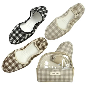 Pantuflas portátiles ligeras con diseño a cuadros, material de algodón y lino, pantuflas para el hogar - Product Image 1